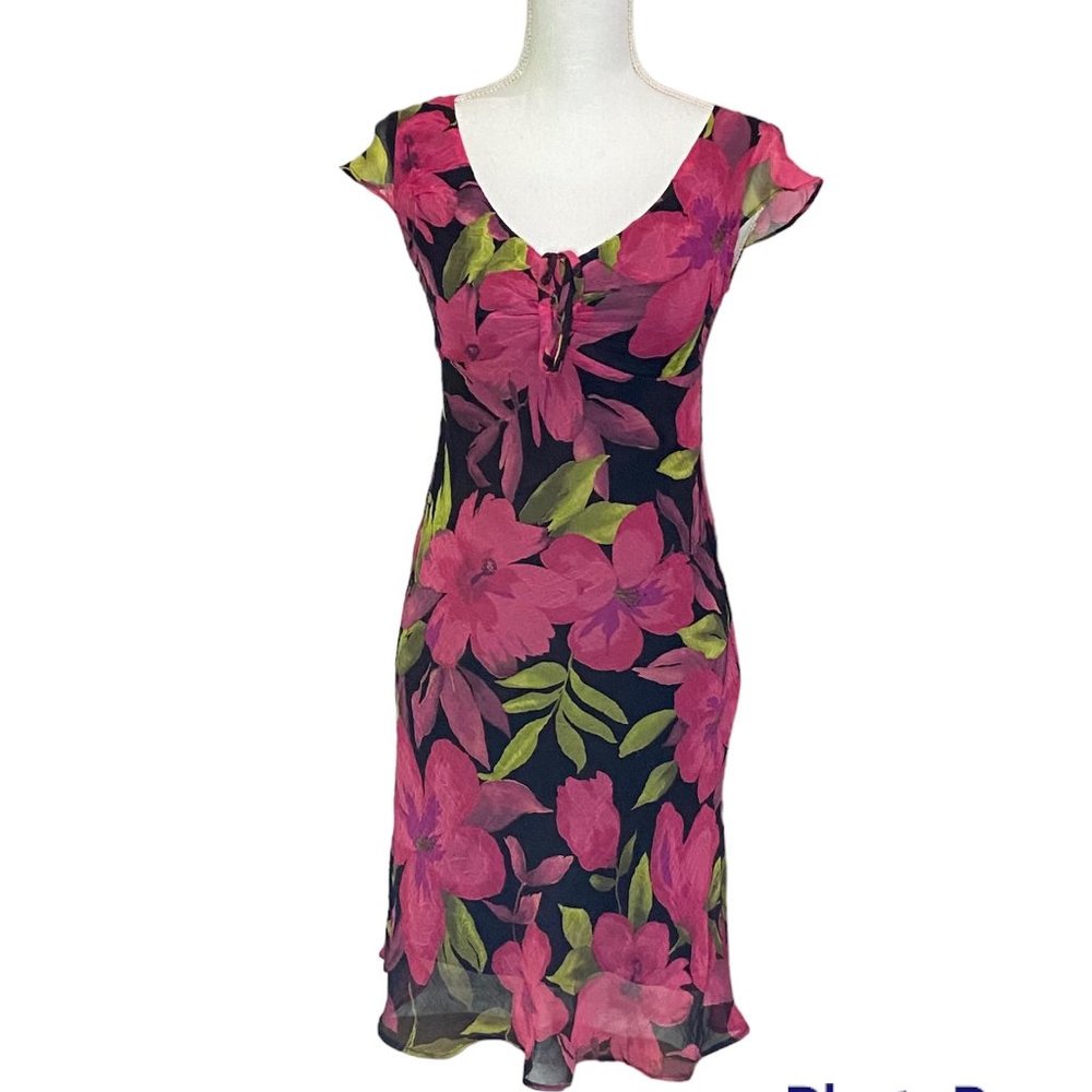 VTG Sexy 90s Y2K Floral Print Floral Midi Dress Dark Feminine Size XS